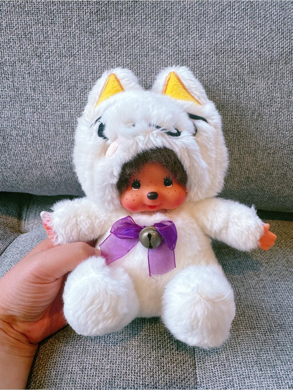 Monchhichi white lucky cat plushies